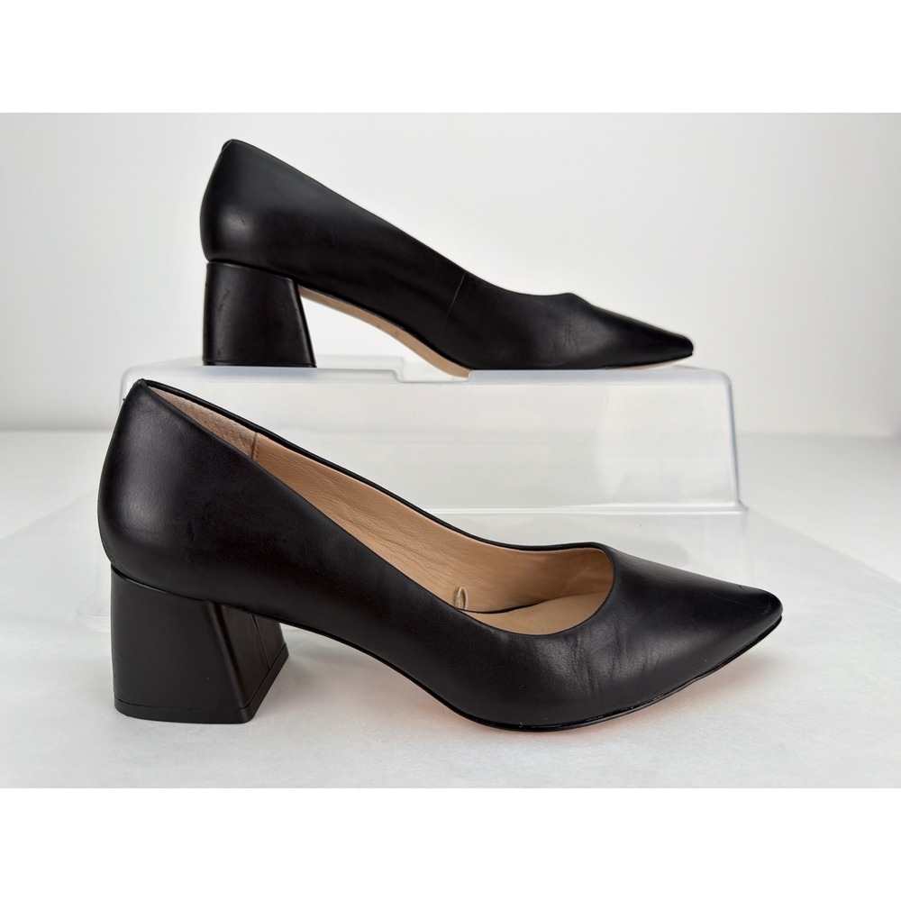 Antonio Melani Pump Womens 7M Black Leather Pointed Toe Block Heel Professional